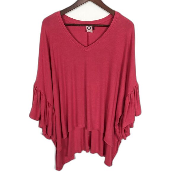 Anthropologie Akemi + Kin Pink Ribbed Oversize Ruffle Top Women's Size XS/S - Picture 2 of 6